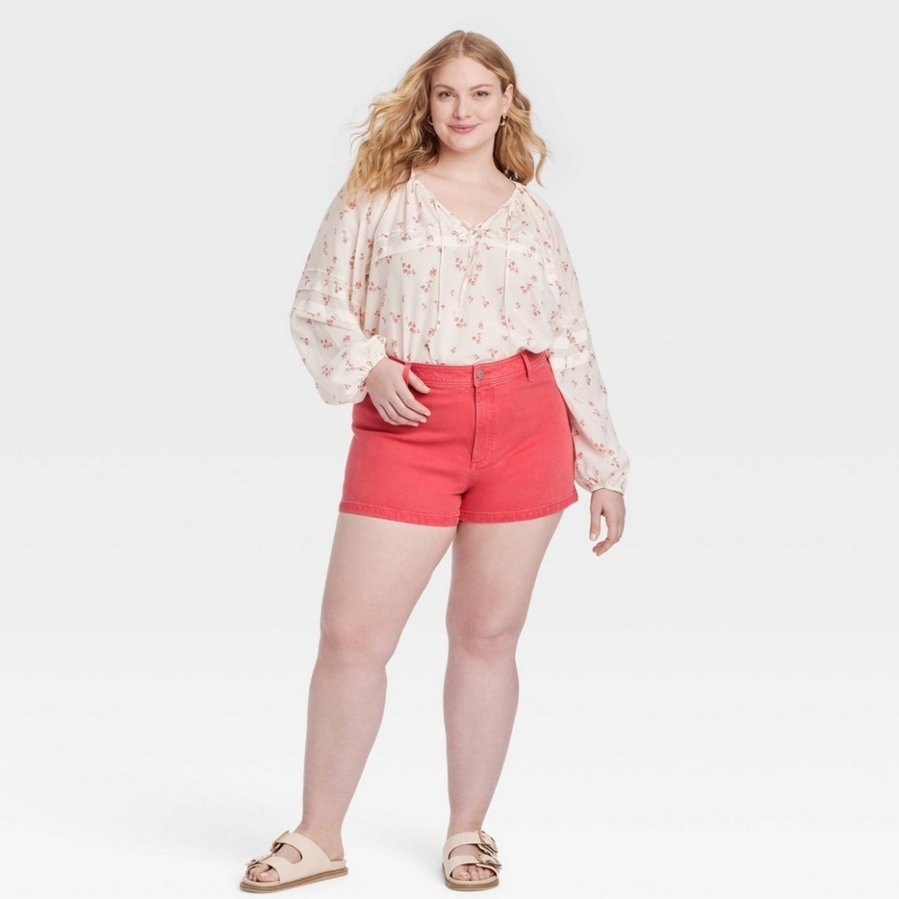 Women's High-Rise Sailor Denim Shorts, Red, Size 17, NWT